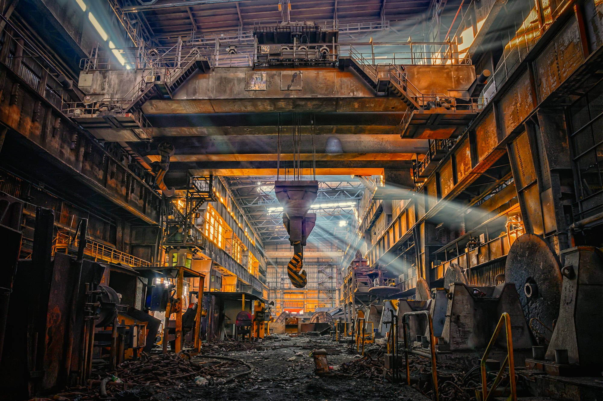 The interior of a large steel and metalworking hall